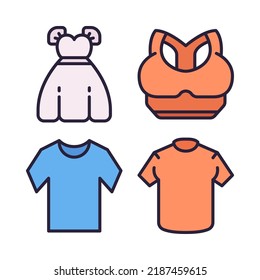 Clothes icons set = dress, sport bra, shirt, jersey. Perfect for website mobile app, app icons, presentation, illustration and any other projects