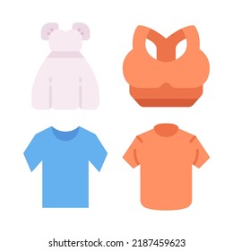 Clothes icons set = dress, sport bra, shirt, jersey. Perfect for website mobile app, app icons, presentation, illustration and any other projects