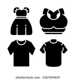 Clothes icons set = dress, sport bra, shirt, jersey. Perfect for website mobile app, app icons, presentation, illustration and any other projects