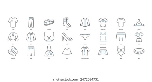 Clothes icons set. Set of editable stroke icons.Set of Clothes