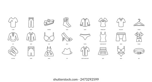 Clothes icons set. Set of editable stroke icons.Set of Clothes