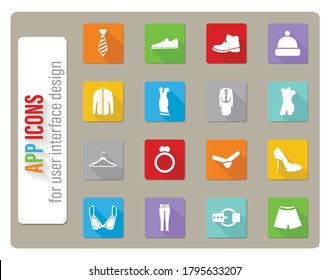clothes icons set in flat design with long shadow