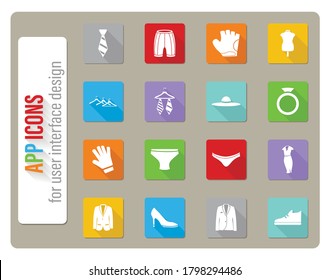 iconos de ropa ajustados en diseño plano con sombra larga