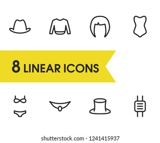 Clothes icons set with hair, hat and sweater elements. Set of clothes icons and hat concept. Editable vector elements for logo app UI design.