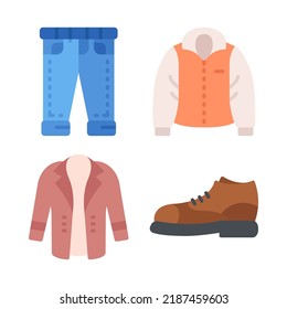 Clothes icons set = jeans, jacket, overcoat, shoe  . Perfect for website mobile app, app icons, presentation, illustration and any other projects