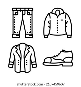 Clothes icons set = jeans, jacket, overcoat, shoe  . Perfect for website mobile app, app icons, presentation, illustration and any other projects