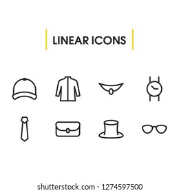 Clothes icons set with necklace, bag and jacket elements. Set of clothes icons and beanie concept. Editable vector elements for logo app UI design.