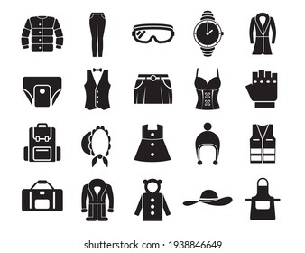 Clothes icons set on white background.