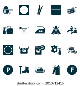 Clothes icons set with clothes peg, clean towers, caution and other chemical cleaning elements. Isolated vector illustration clothes icons.