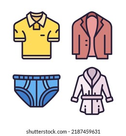 Clothes icons set = polo shirt, suit, underwear, bathrobe. Perfect for website mobile app, app icons, presentation, illustration and any other projects