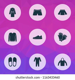 Clothes icons set with pullover, hoodie, glove and other home shoes elements. Isolated vector illustration clothes icons.