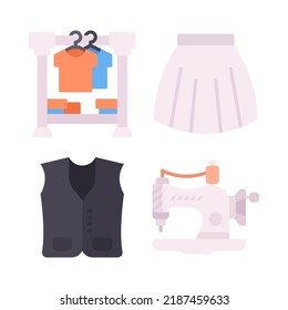 Clothes icons set = rack, skirt, suit, sewing machine. Perfect for website mobile app, app icons, presentation, illustration and any other projects