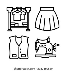 Clothes icons set = rack, skirt, suit, sewing machine. Perfect for website mobile app, app icons, presentation, illustration and any other projects