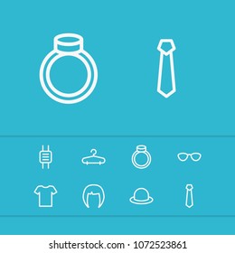 Clothes icons set with smart watch, ring and hanger elements. Set of clothes icons and headwear concept. Editable vector elements for logo app UI design.