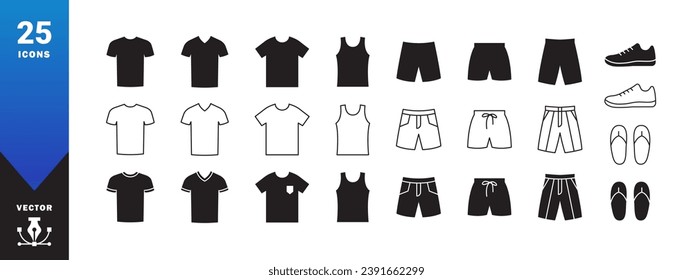 Clothes icons set. T-shirt icons. Menswear icons. Vector scalable graphics