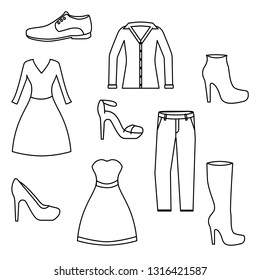 Clothes icons, thin line style