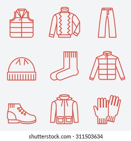 Clothes icons, thin line style, flat design 