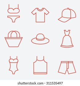 Clothes icons, thin line style, flat design