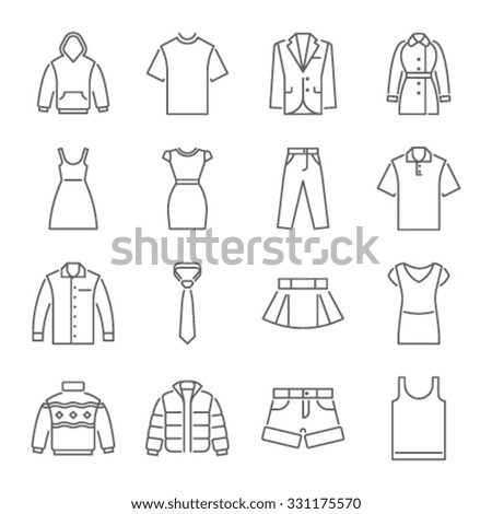Clothes icons, thin line style 