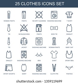 clothes icons. Trendy 25 clothes icons. Contain icons such as woman pants, pants, no dry cleaning, washing machine, t shirt, tie, no bleaching. clothes icon for web and mobile.