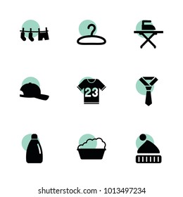 Clothes icons. vector collection filled clothes icons set.. includes symbols such as detergent bottle, basin, drying clothes, ironing, tie. use for web, mobile and ui design.