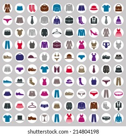 Clothes Icons Vector Collection, Vector Icon Set Of Fashion Signs And Symbols.