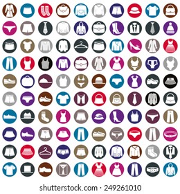 Clothes icons vector collection, vector icon set of fashion signs and symbols.