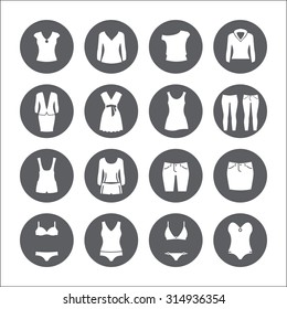 Clothes icons. Vector signs. women's Clothing set 