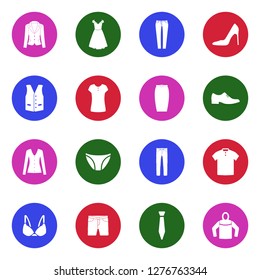 Clothes Icons. White Flat Design In Circle. Vector Illustration.