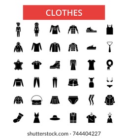 Clothes illustration, thin line icons, linear flat signs, vector symbols, outline pictograms set, editable strokes