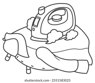 Clothes iron. Cordless Iron. Steam Iron. Ironing a shirt. Home appliances. Vector illustration.