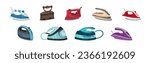 Clothes Iron as Home Appliance for Removing Creases on Clothing Vector Set
