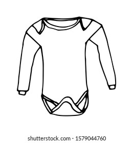 Clothes kids in line, doodle style on isolated white background. Hand drawn black outline. Stock vector illustration.