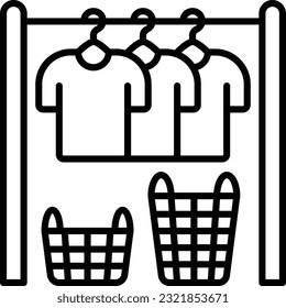 clothes line or clothesline with Baskets concept, Drying laundry indoors vector icon design, Housekeeping symbol, Home cleaning sign, Professional cleaners equipment stock illustration