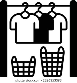 clothes line or clothesline with Baskets concept, Drying laundry indoors vector icon design, Housekeeping symbol, Office caretaker sign, porter or cleanser equipment stock illustration