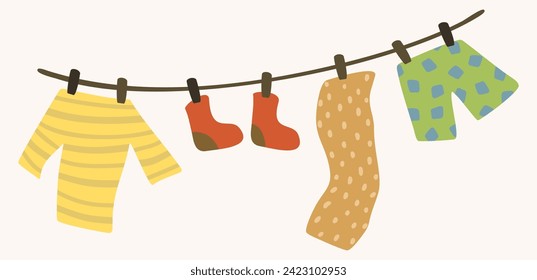 Clothes line. Cute vector isolated illustration.