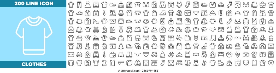 Clothes Line Editable Icons set. Vector illustration in modern thin line style of clothes icons: shirt, dress, clothes, etc