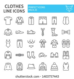 Clothes Line Icon Set, Clothing Symbols Collection, Vector Sketches, Logo Illustrations, Wear Signs Linear Pictograms Package Isolated On White Background, Eps 10.