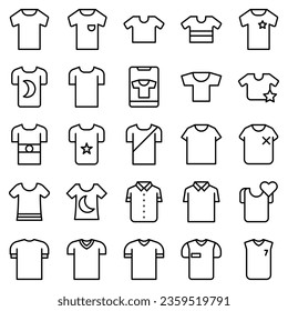 Clothes line icons set. Sweatshirt, hoody, pullover, bathsuit, jacket, evening dress, cardigan, trousers visualization vector illustration. Outline signs of fashion apparel. Editable Stroke