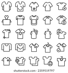 Clothes line icons set. Sweatshirt, hoody, pullover, bathsuit, jacket, evening dress, cardigan, trousers visualization vector illustration. Outline signs of fashion apparel. Editable Stroke