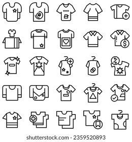 Clothes line icons set. Sweatshirt, hoody, pullover, bathing suit, jacket, sundress, cardigan, trousers visualization vector illustration. Outline fashion clothing signs. Editable stroke