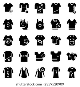 Clothes line icons set. Sweatshirt, hoody, pullover, bathing suit, jacket, sundress, cardigan, trousers visualization vector illustration. Outline fashion clothing signs. Editable stroke