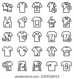 Clothes line icons set. Sweatshirt, hoody, pullover, bathing suit, jacket, sundress, cardigan, trousers visualization vector illustration. Outline fashion clothing signs. Editable stroke