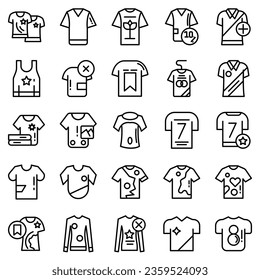 Clothes line icons set. Sweatshirt, hoody, pullover, bathing suit, jacket, sundress, cardigan, trousers visualization vector illustration. Outline fashion clothing signs. Editable stroke