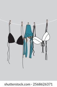 clothes line, clothes line vector, clothes illustration