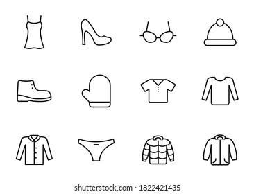 clothes linear vector icons isolated on white. clothes icon set for web and ui design, mobile apps and print products