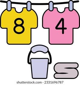 clothes and linens are hung for drying or airing concept vector color design, Housekeeping symbol, Office caretaker sign, porter or cleanser equipment stock illustration