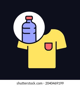 Clothes made from plastic bottles RGB color icon for dark theme. Sustainable clothing item. Eco fashion. Isolated vector illustration on night mode background. Simple filled line drawing on black