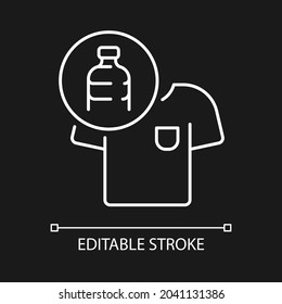 Clothes made from plastic bottles white linear icon for dark theme. Sustainable clothing item. Thin line customizable illustration. Isolated vector contour symbol for night mode. Editable stroke