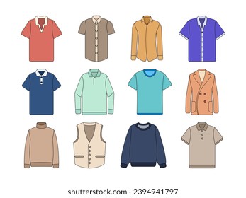 Clothes For Men Flat Color Illustration. Perfect for designs related to men's fashion, men's clothing and men's shirts